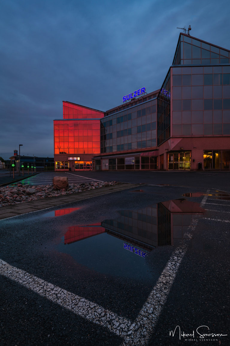 Sulzer huset vid solnedgång, Åbro, Mölndal.