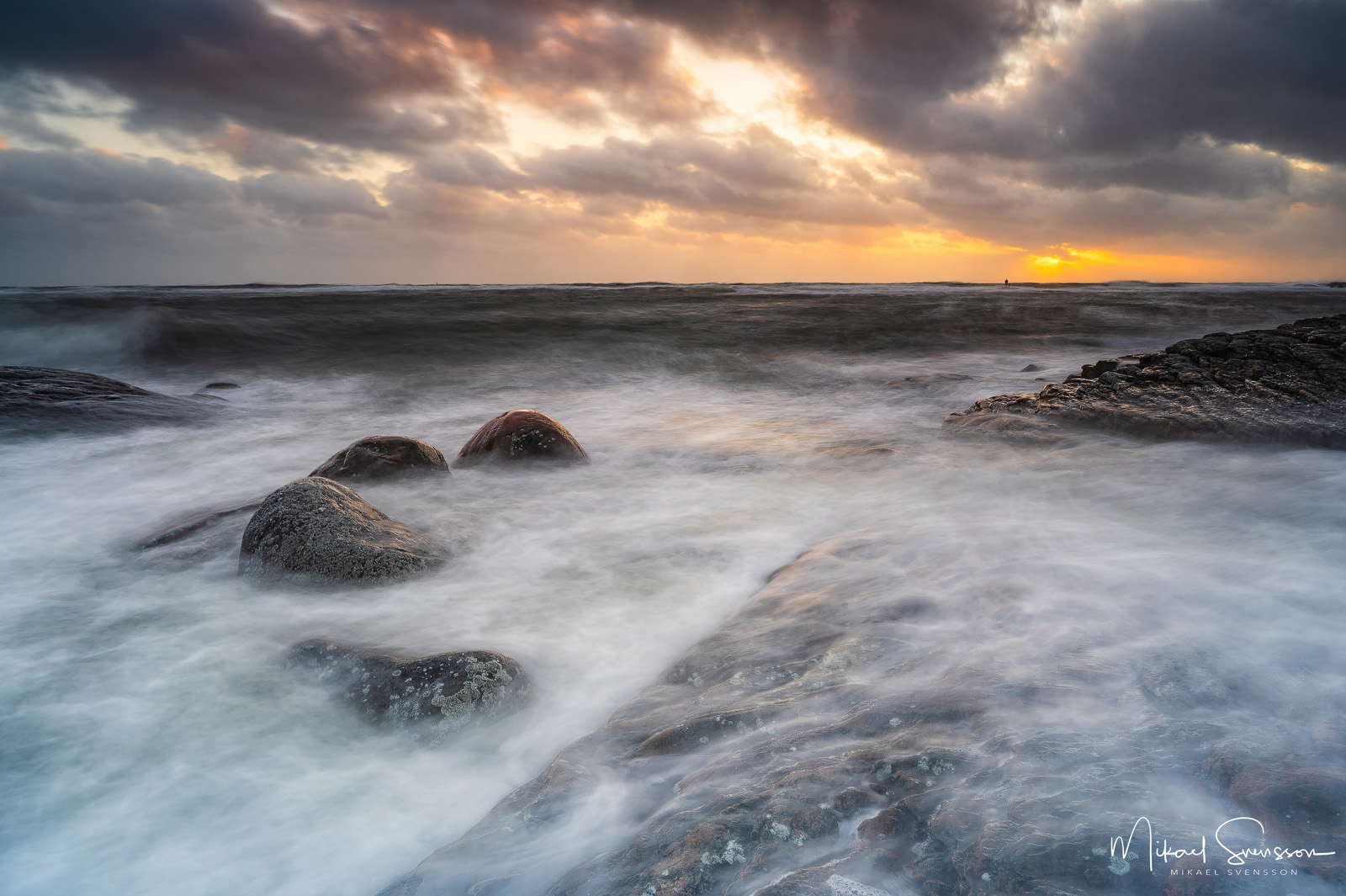 Solnedgång vid Biskopshagen naturreservat, Halland.