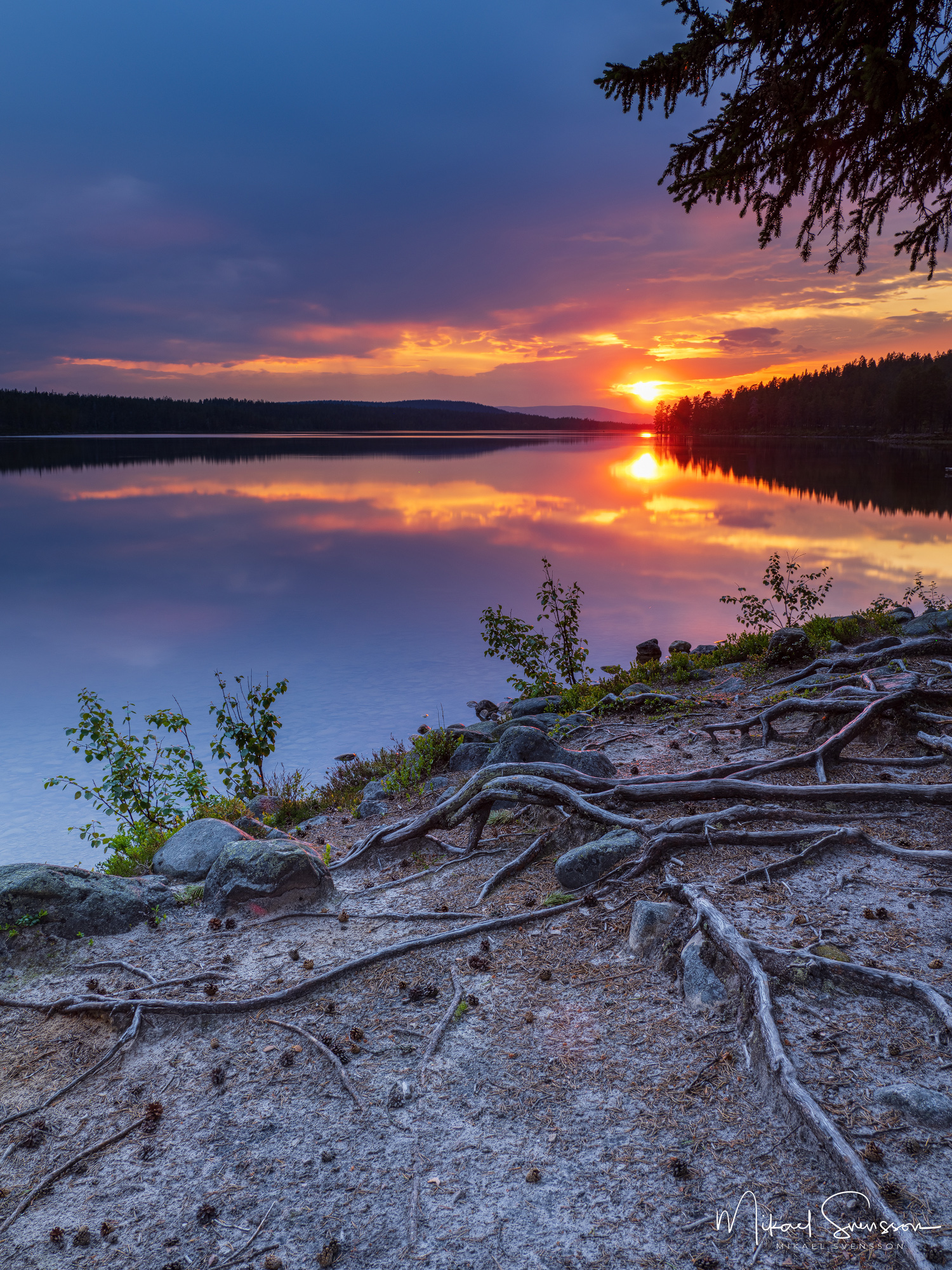 Solnedgång vid Burusjön, Dalarna.