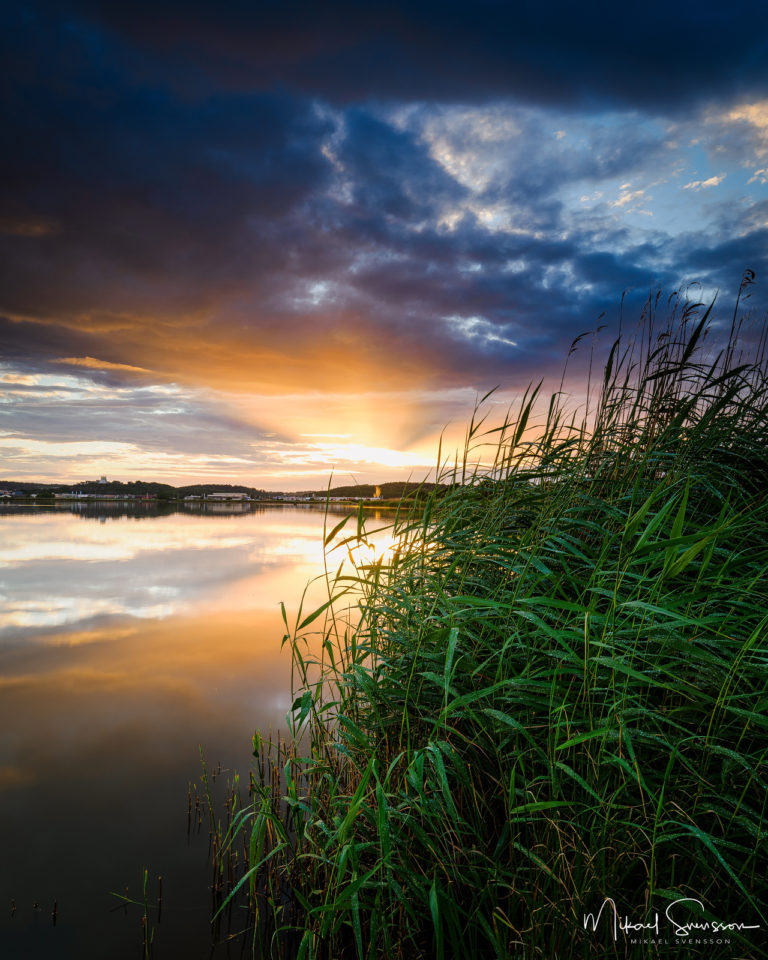 Solnedgång vid Torslandaviken, Hisingen.