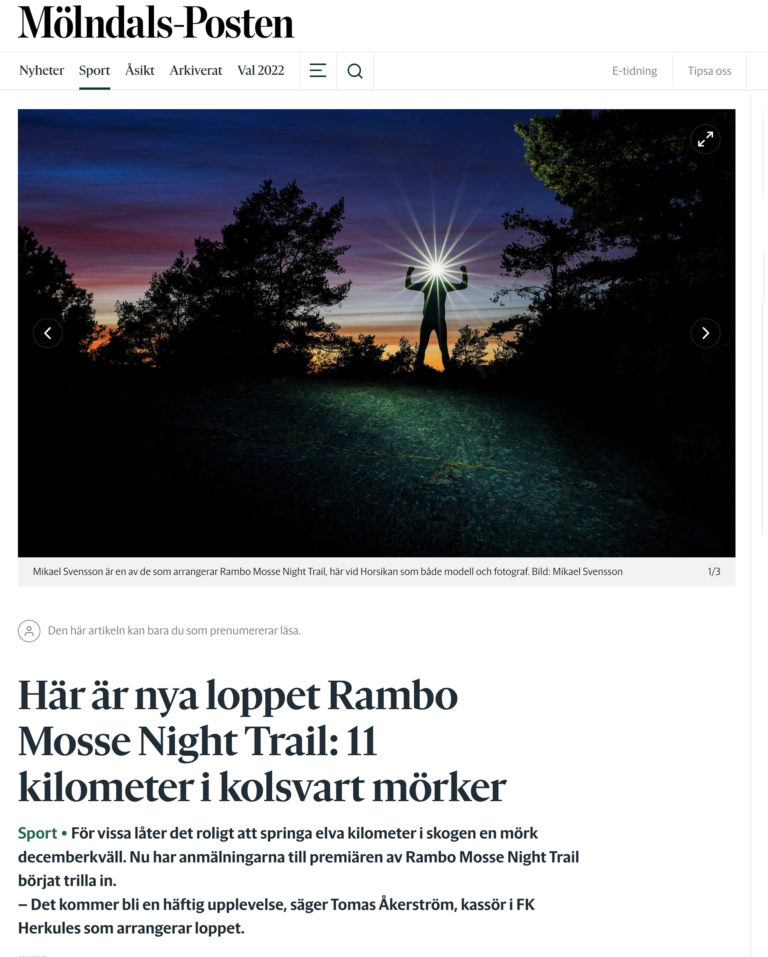 Mikael Svensson är en av de som arrangerar Rambo Mosse Night Trail, här vid Horsikan som både modell och fotograf. Bild: Mikael Svensson