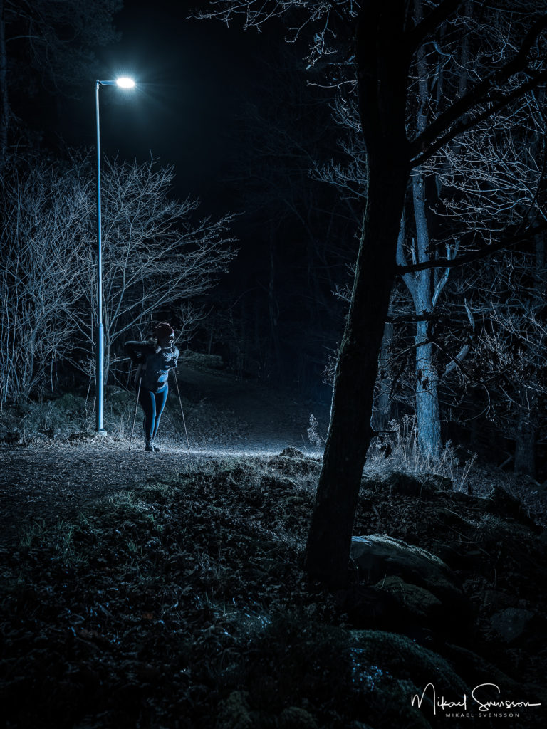 Stavgångare vid Peppareds elljusspår, Mölndal.