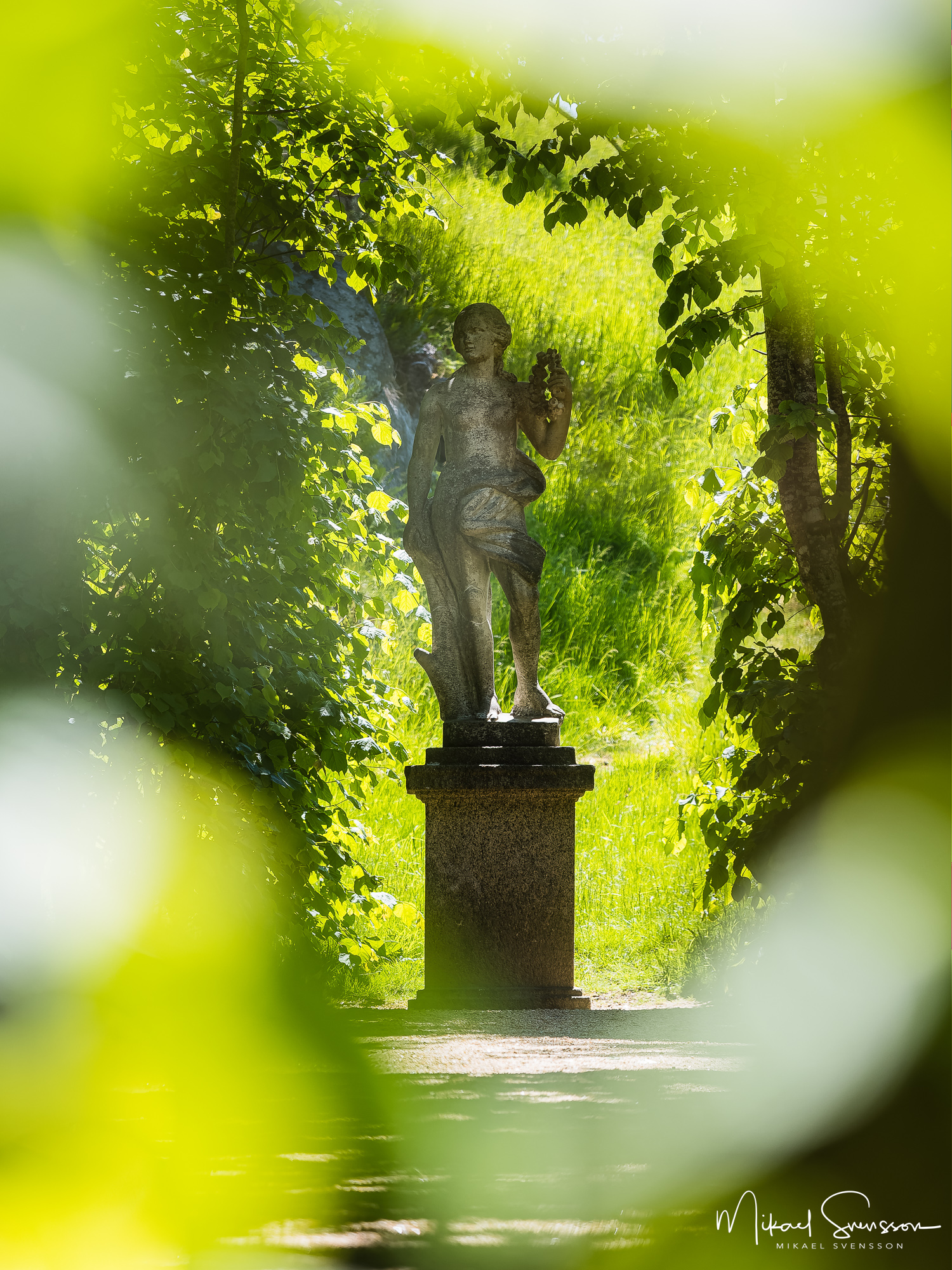 Staty i treillaget vid Gunnebo Slott, Mölndal.