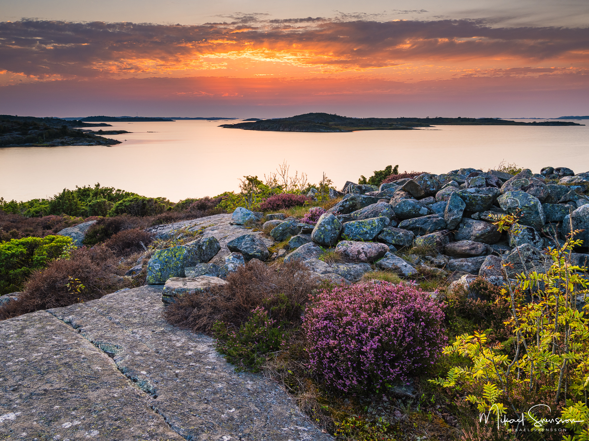 Solnedgång vid Bronsålderssundet, Torslanda, Hisingen.