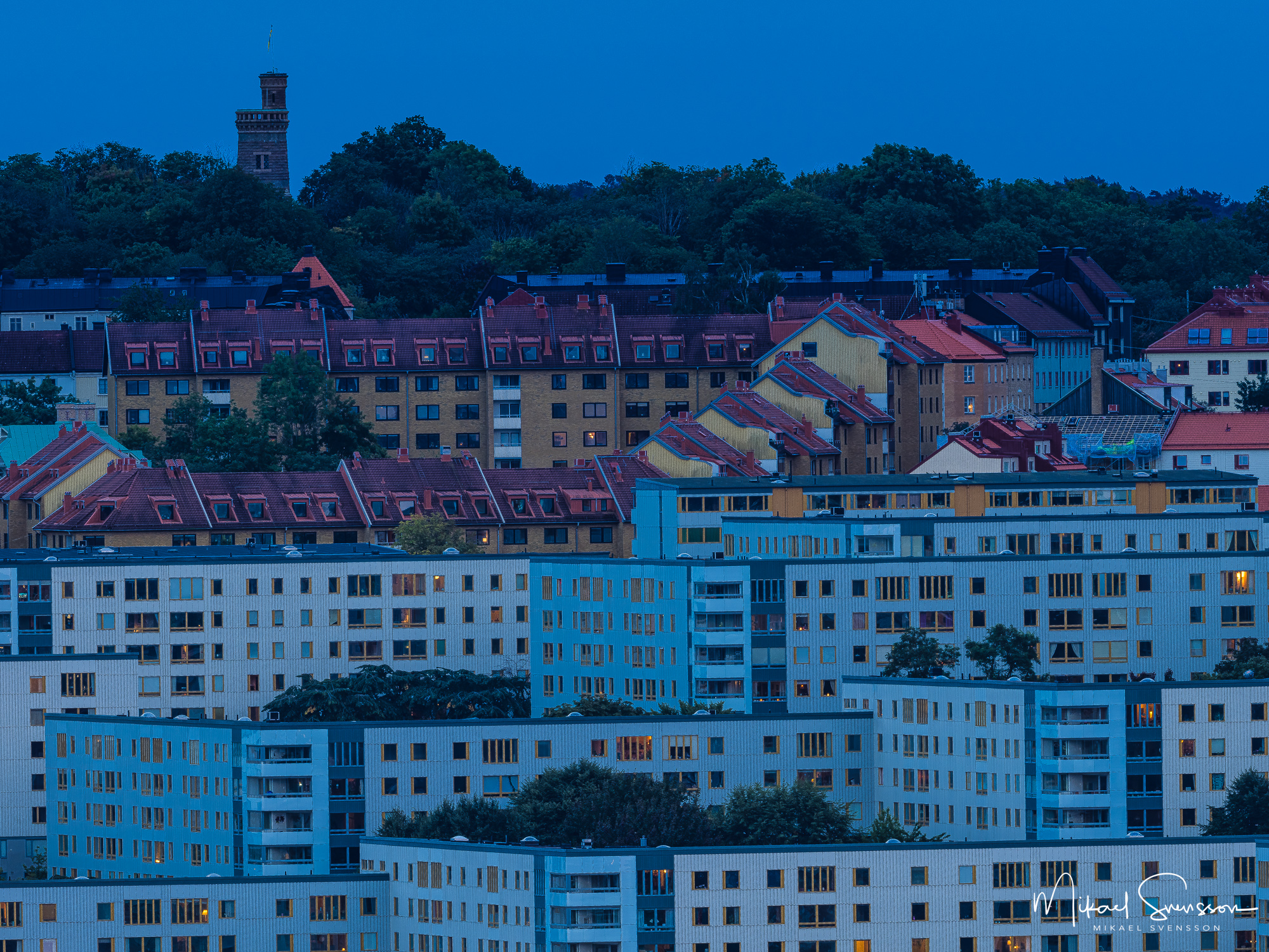 Bebyggelse i Masthugget och Slottskogens vattentorn, Göteborg.