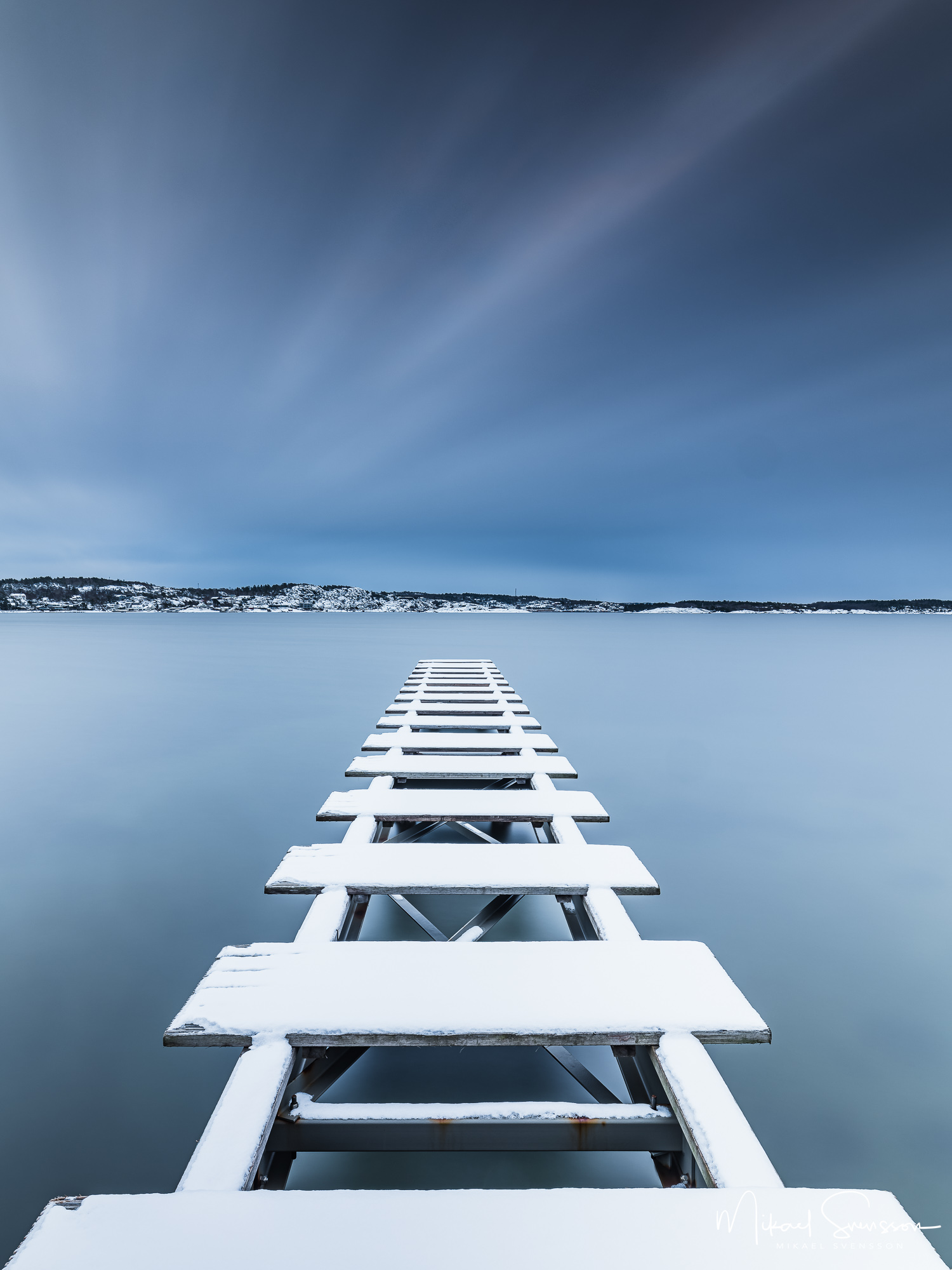 Snö på brygga vid Näset, Göteborg.