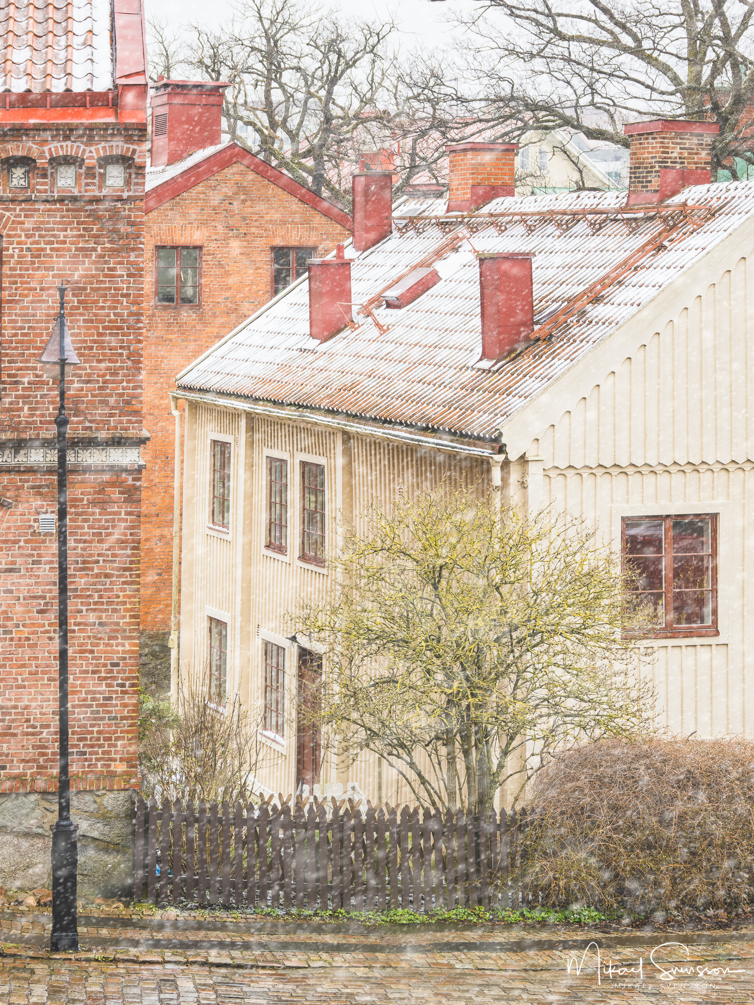 Snöfall vid Klippan kulturreservat, Göteborg.