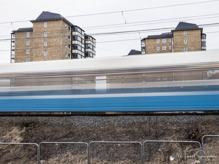 Spårvagn på väg mot Vågmästareplatsen, Hisingen, Göteborg.