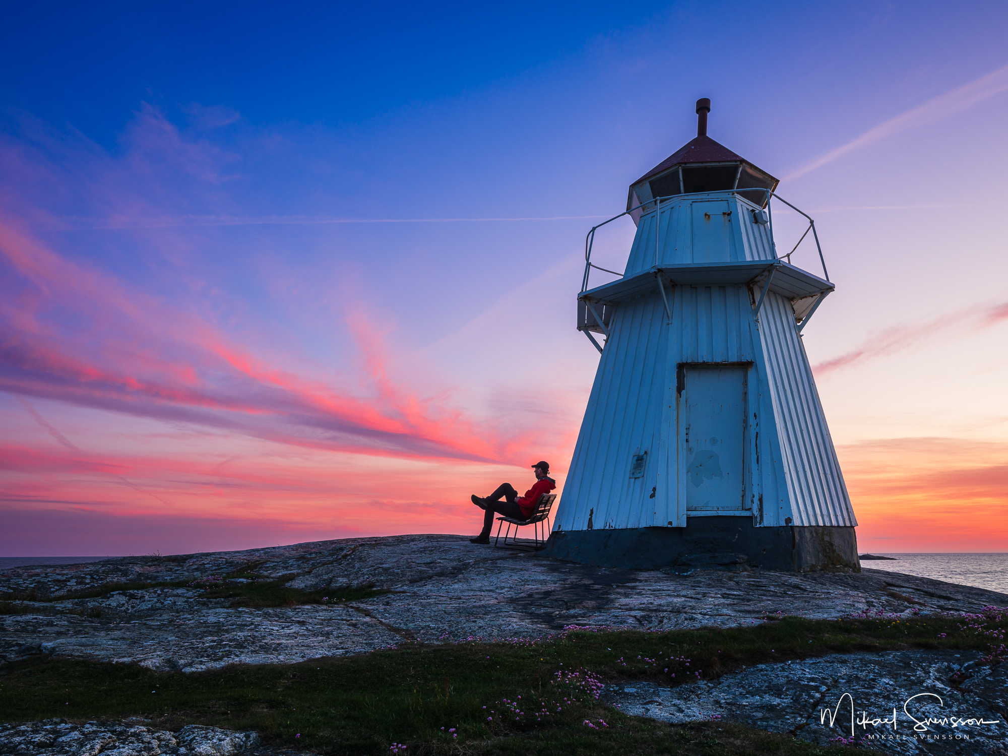 Vacker solnedgång vid Bua fyr, Varbergs kommun, Halland.