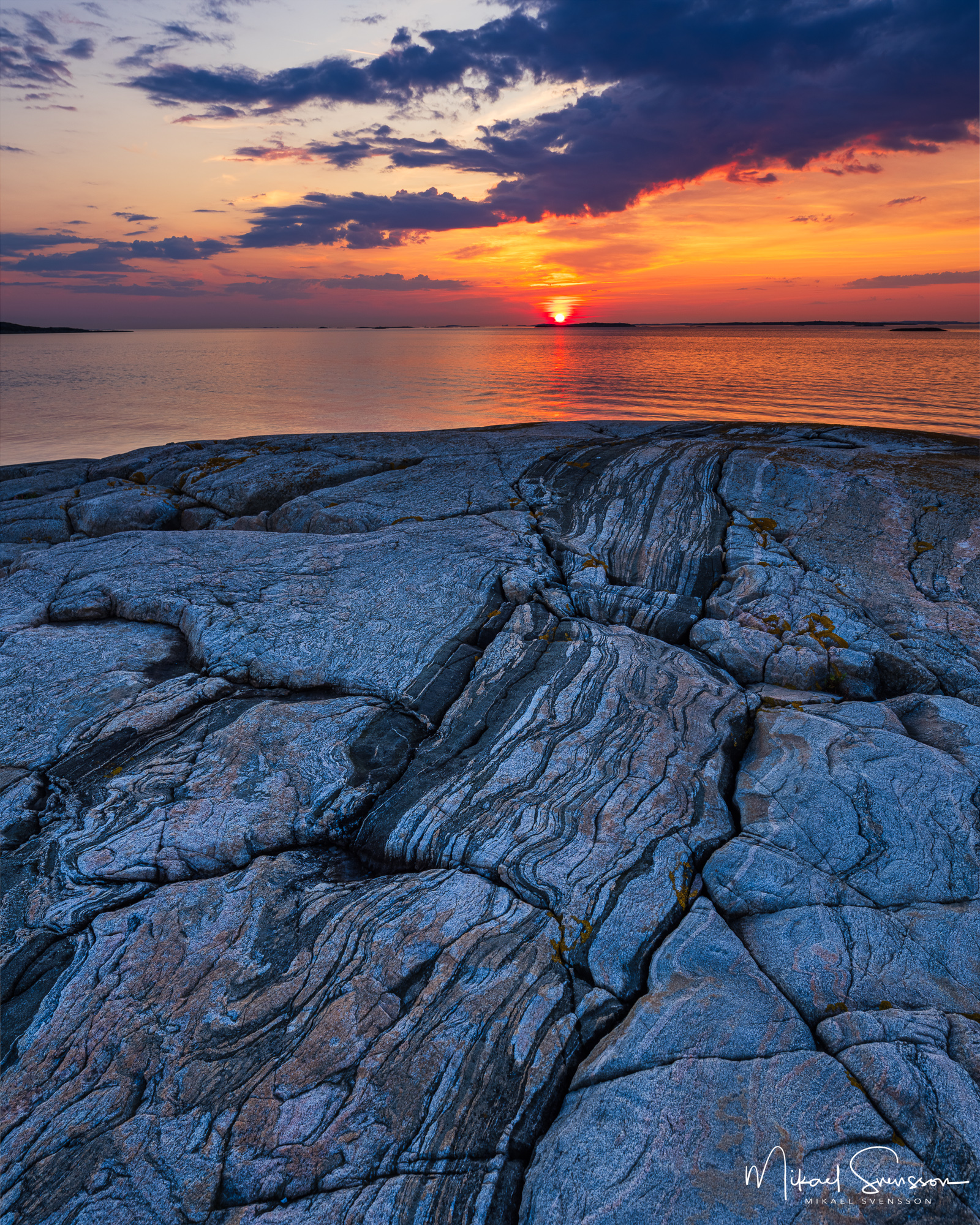 Solnedgång vid Vallda Sandö naturreservat. Ett naturreservat i Kungsbacka kommun.
