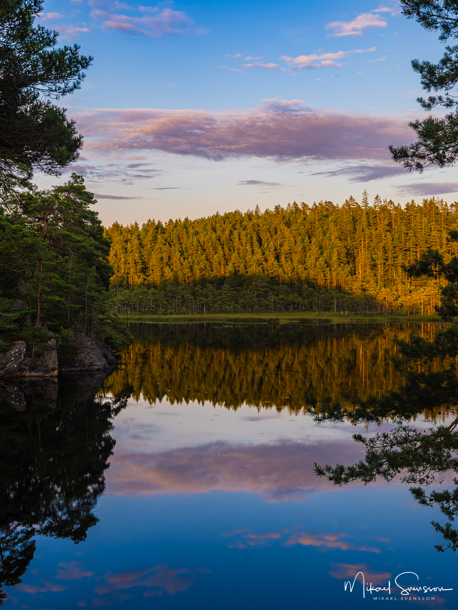 Kvällsljus vid sjön Stendammen, Svartedalen.